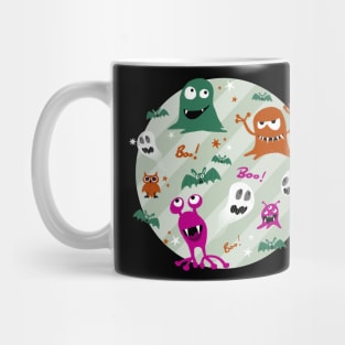 Boo! Very spooky monsters on green stripes Mug